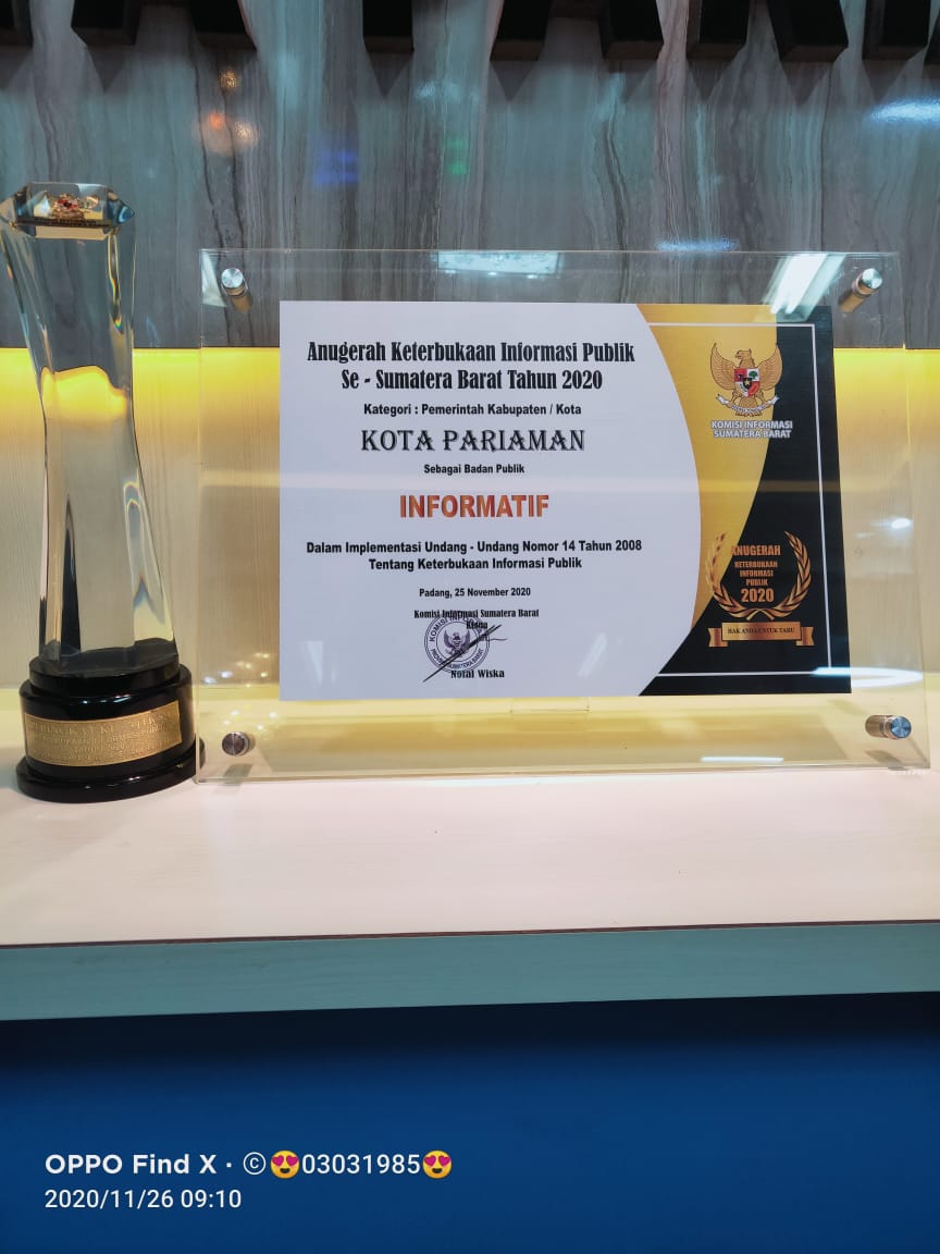 penghargaan pertama PPID kota Pariaman