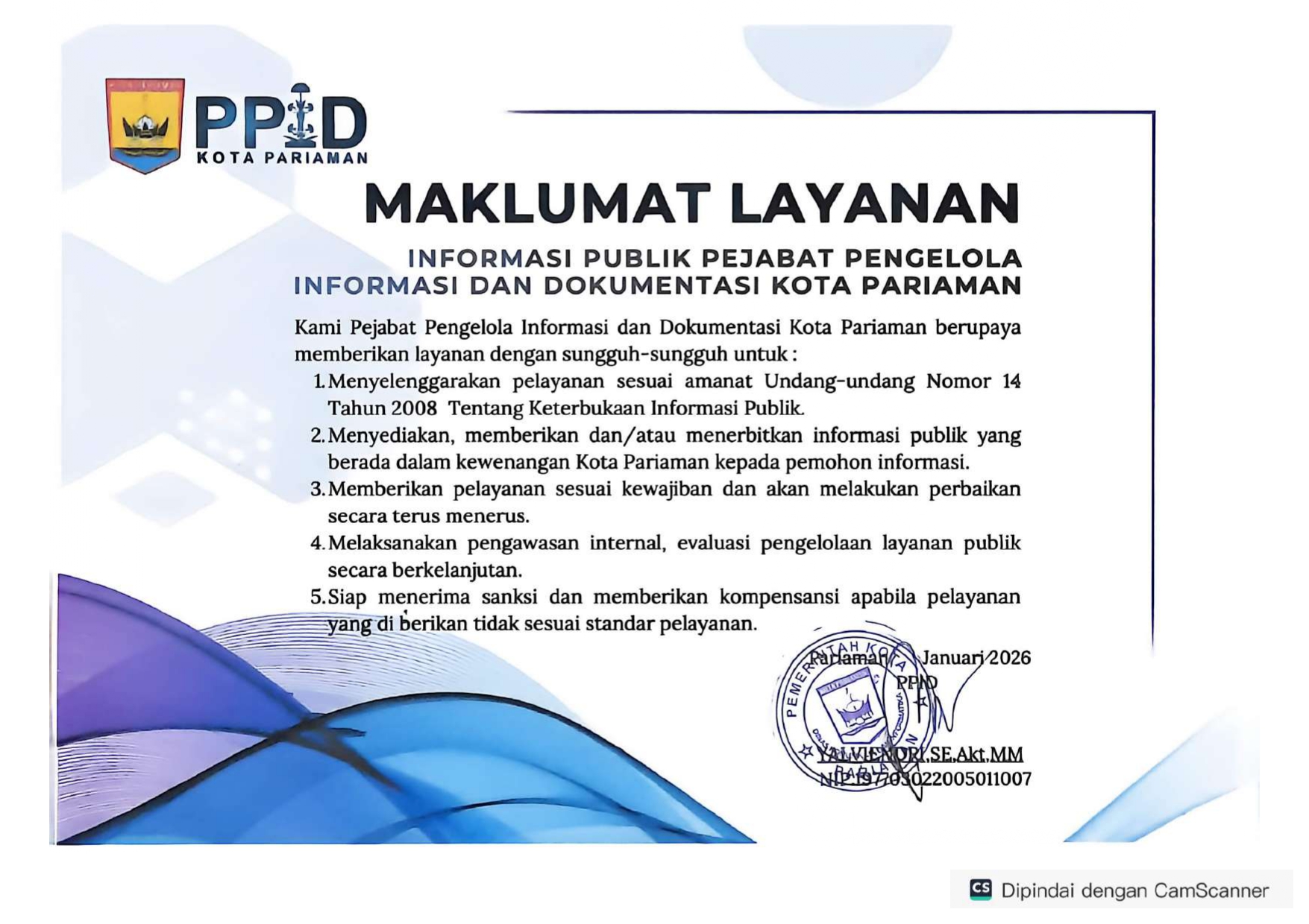 Maklumat Pelayanan PPID